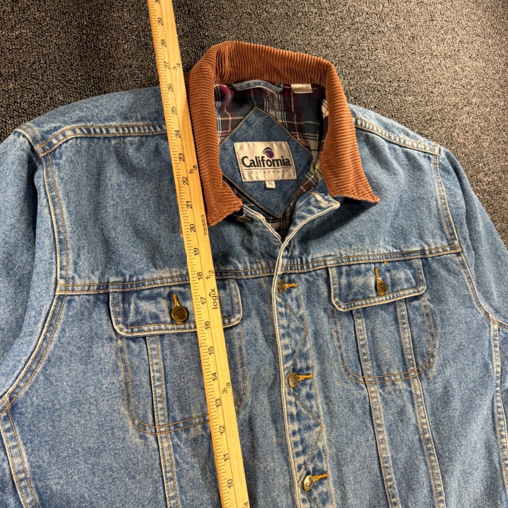 VTG California Outerwear Denim Barn Coat Mens XL Plaid Flannel Lined Corduroy - Picture 5 of 9